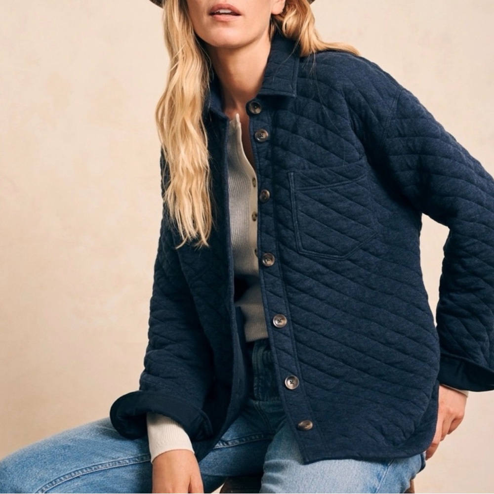 Faherty Epic Quilted Shirt Jacket Navy Melange XL
